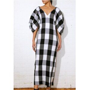 MARA HOFFMAN Gracen Dress Black White Checked Check Plaid Midi Sleeves XS XXS